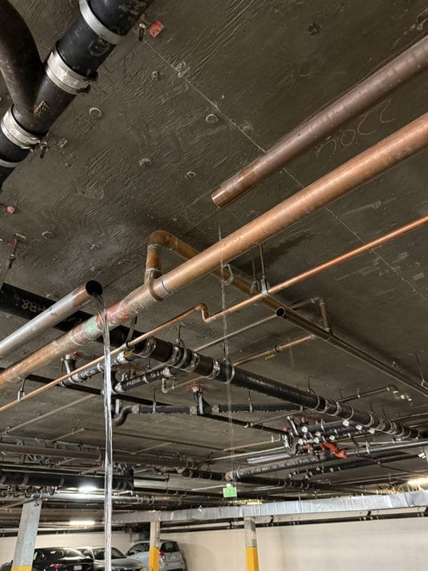 Overhead pipe leak repair, Parking structures & garages