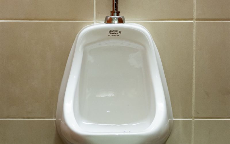Wall-mounted commercial flush valve serviced in a Sacramento restroom