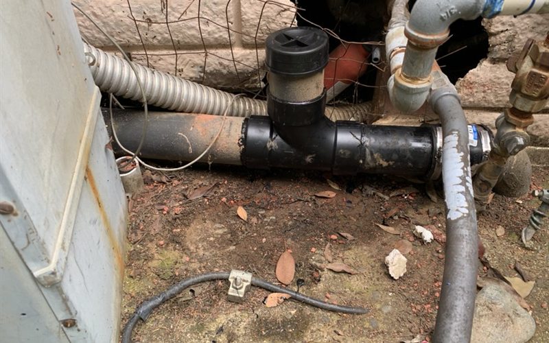 Exterior drain cleanout used to run a camera sewer inspection at a Sacramento property